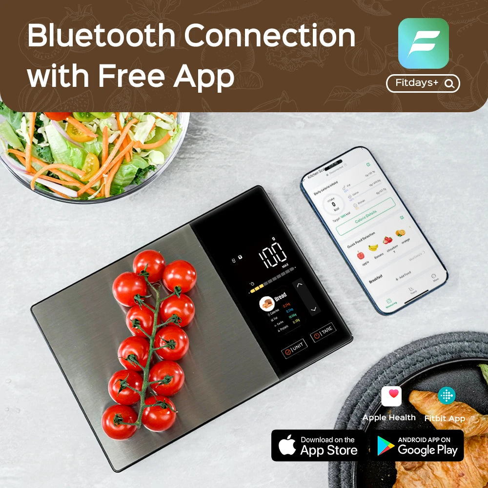Balança de Cozinha Smart Nutrition – Balança Alimentar em Aço Inoxidável com Aplicação