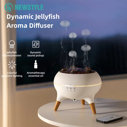 Humidificador de Ar e Difusor de Aroma Medusa Cinética – Criador de Névoa com Anel de Fumo Dinâmico – Luz Ambiente LED com Gradiente de 7 Cores