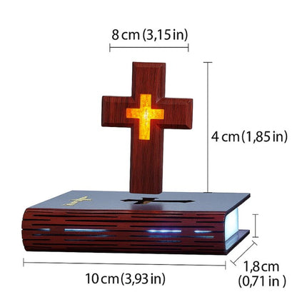 Lâmpada de Bíblia Flutuante com Cruz de Levitação Magnética