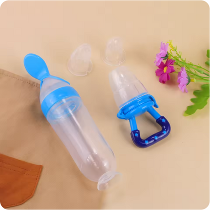 Cuchara alimentadora y biberón de entrenamiento de silicona para bebés