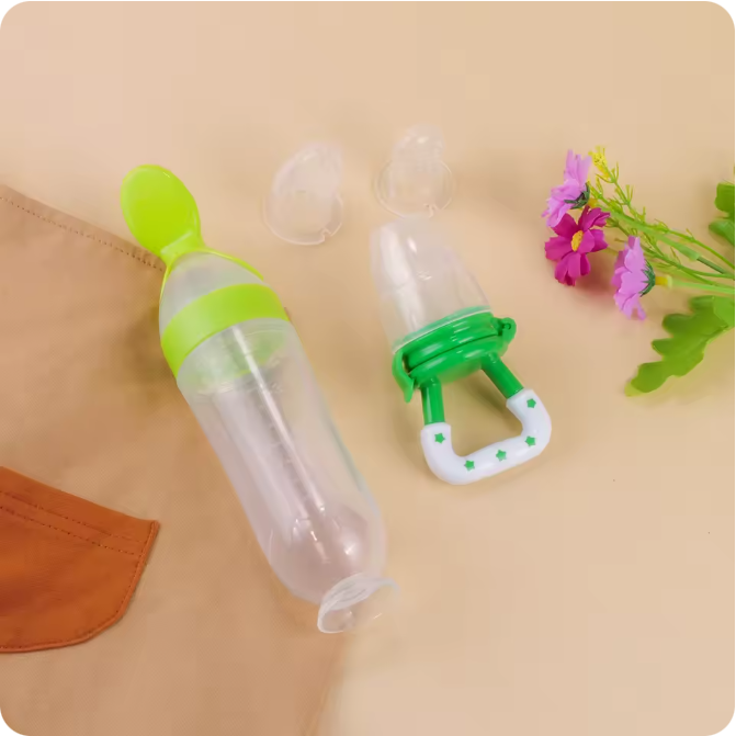 Cuchara alimentadora y biberón de entrenamiento de silicona para bebés