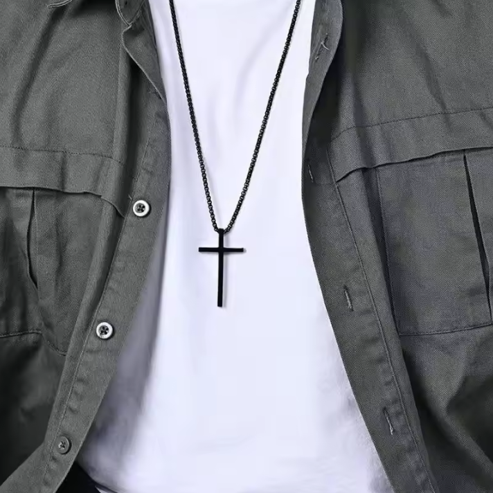 Colar de Cruz em Aço Inoxidável para Homem