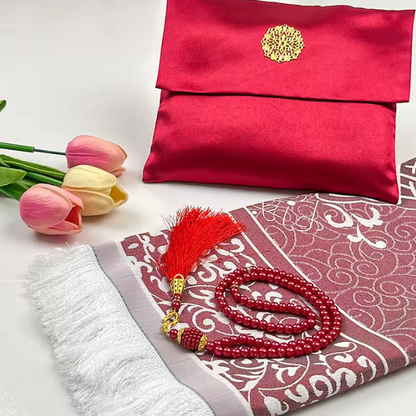 Elegante Conjunto de Presente de 3 Peças: Tapete de Oração de Viagem e Tasbih