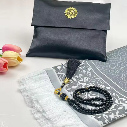 Elegante Conjunto de Presente de 3 Peças: Tapete de Oração de Viagem e Tasbih