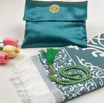 Elegante Conjunto de Presente de 3 Peças: Tapete de Oração de Viagem e Tasbih