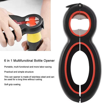 Abridor de Latas Multifuncional 6 em 1 e Abridor de Frascos – Abridor de Garrafas Manual Universal para Idosos com Artrite – Ferramenta de Cozinha Tudo em Um para Latas, Tampas e Anéis