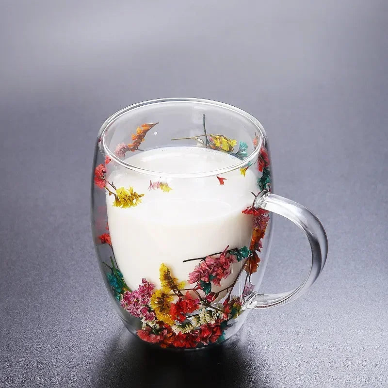 Botanical Double-Walled Dried Flower Glass Mug