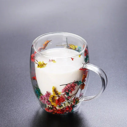 Botanical Double-Walled Dried Flower Glass Mug