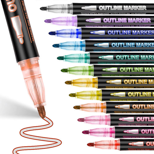 Double Line Pens Set – 8/12 Colors Metallic Self-Outline Markers for DIY Art & Cards