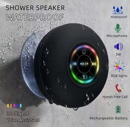 Mini Coluna Bluetooth Impermeável para Duche – Subwoofer com Ventosa e Microfone Mãos-Livres para Casa de Banho, Piscina, Carro e Exterior