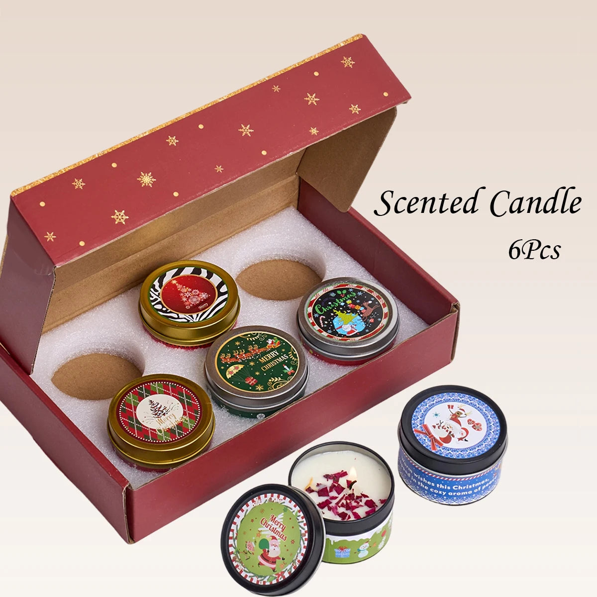 Juego de regalo de velas aromáticas navideñas – Paquete de 6 de aromaterapia festiva