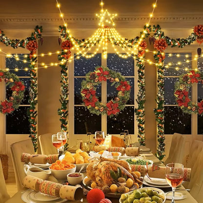Luzes de Cascata Estrela LED – Luzes de 8 Modos Alimentadas por USB com Controlo Remoto para Decoração de Natal e Campismo Interior/Exterior