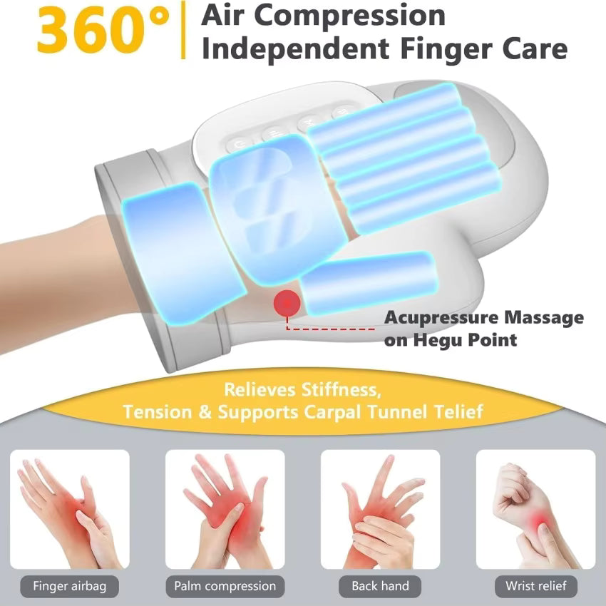 Electric Heat Compression Hand Massager – Cordless 3-Level Air Compression & Heated Therapy