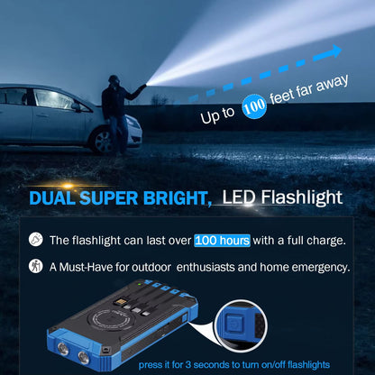 Solar Power Bank 200,000mAh – Wireless Fast Charging Portable Charger with Built-in 4 Cables
