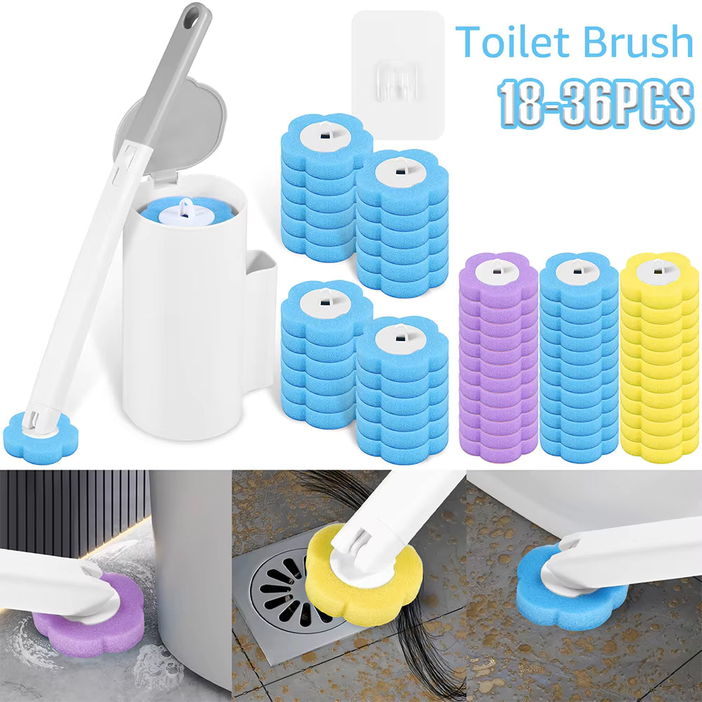 Sistema de limpieza de escobilla de inodoro desechable de 6 piezas – Escobilla de inodoro de mango largo montada en la pared – Kit de limpieza profunda de baño de 360°