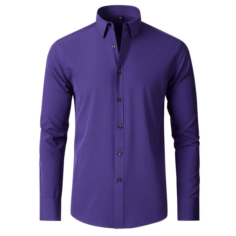 Men's Seamless Spandex Shirt – High Elasticity Slim Fit Long Sleeve – Solid Color Casual & Formal Shirt