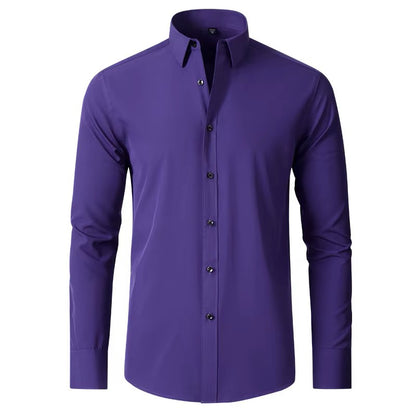 Men's Seamless Spandex Shirt – High Elasticity Slim Fit Long Sleeve – Solid Color Casual & Formal Shirt
