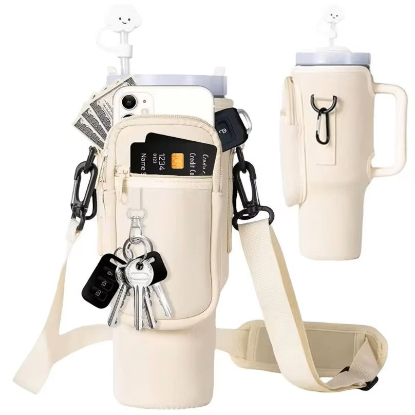 Bolsa Porta-Garrafa de Água com Alça de Ombro Ajustável – Bolsa Suporte de Garrafa de Água Isolada para Garrafas de 500ml-1500ml, Viagem e Ginásio