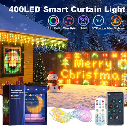 Cortinas de Luz Inteligentes LED RGB 400-800 – Sincronização Musical, Controlo por Aplicação e Controlo Remoto, Luzes de Festa