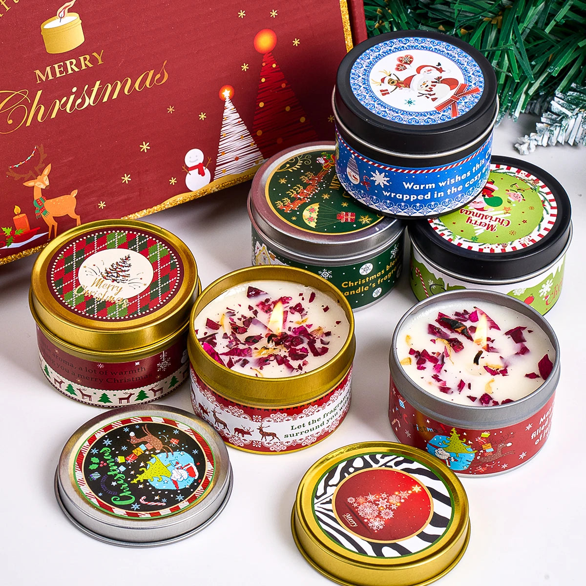 Juego de regalo de velas aromáticas navideñas – Paquete de 6 de aromaterapia festiva