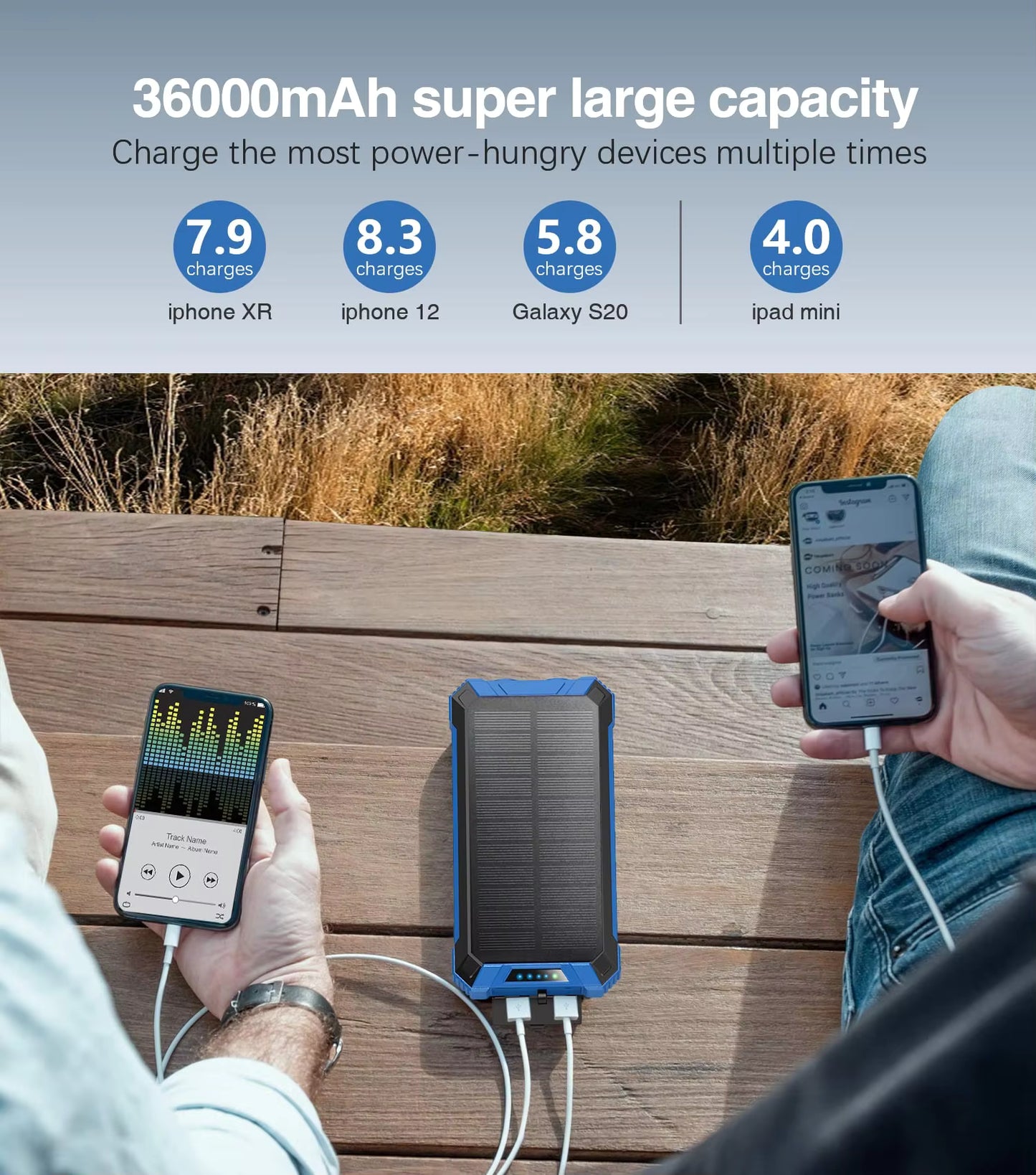 Solar Power Bank 200,000mAh – Wireless Fast Charging Portable Charger with Built-in 4 Cables