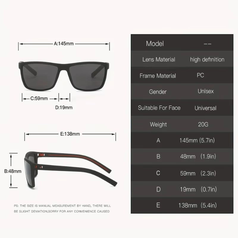 Óculos de Sol Desportivos Polarizados T218 para Homem – Armação Grande Quadrada Antirreflexo – Proteção UV Resistente a Impactos