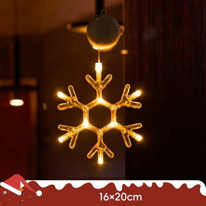 Lámpara colgante de ventosa LED de Navidad con copo de nieve y Papá Noel – Decoración festiva para ventana/pared