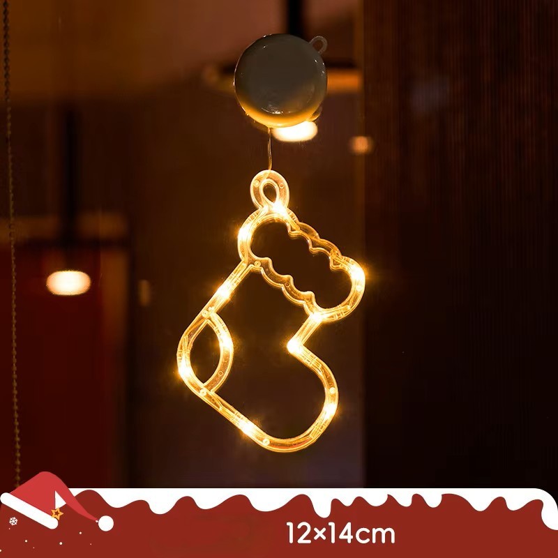 Lámpara colgante de ventosa LED de Navidad con copo de nieve y Papá Noel – Decoración festiva para ventana/pared