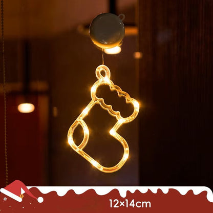 Lámpara colgante de ventosa LED de Navidad con copo de nieve y Papá Noel – Decoración festiva para ventana/pared