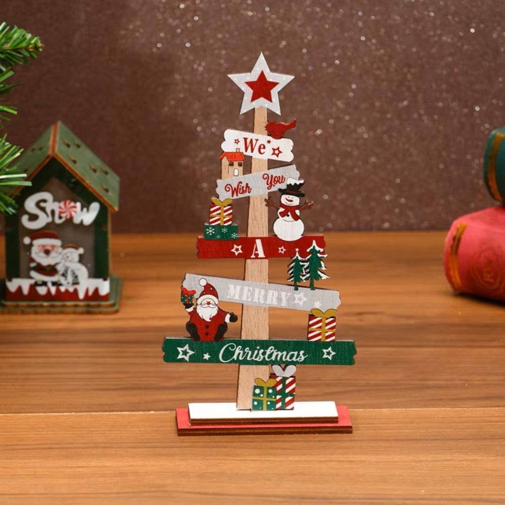Ornamento de Mesa Árvore de Natal em Madeira – Decoração de Mesa de Férias