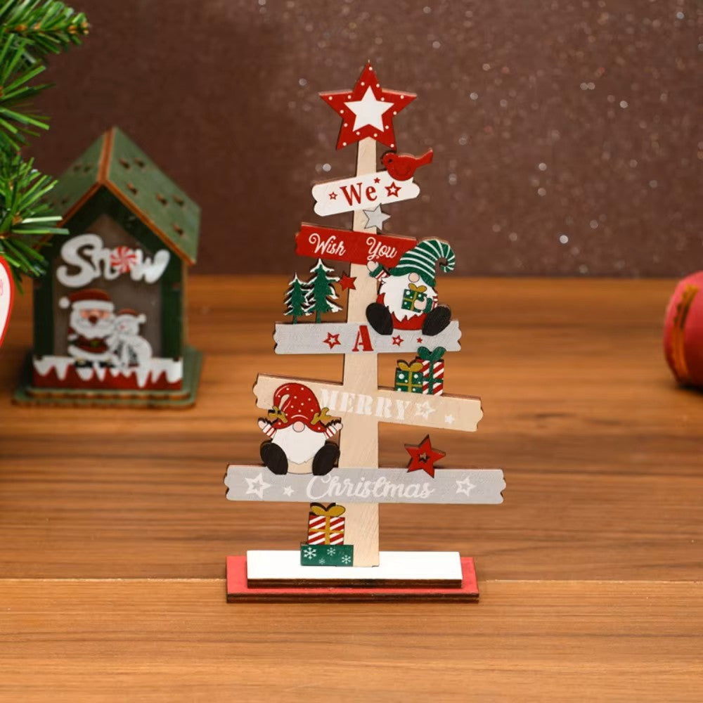 Ornamento de Mesa Árvore de Natal em Madeira – Decoração de Mesa de Férias