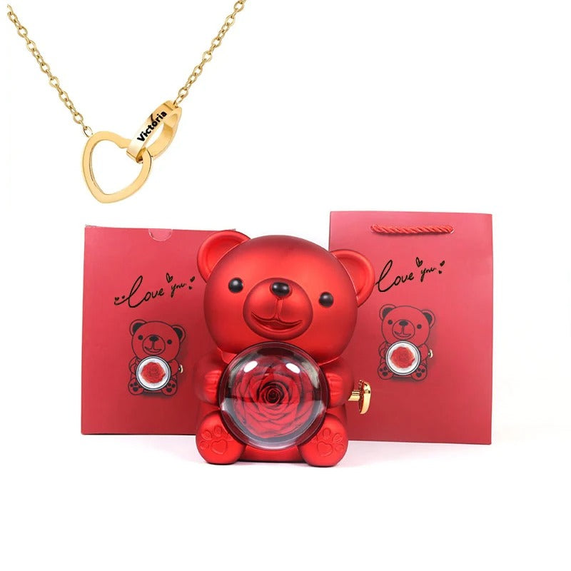 Oso de peluche - Caja de regalos con rosas eternas