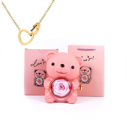 Oso de peluche - Caja de regalos con rosas eternas