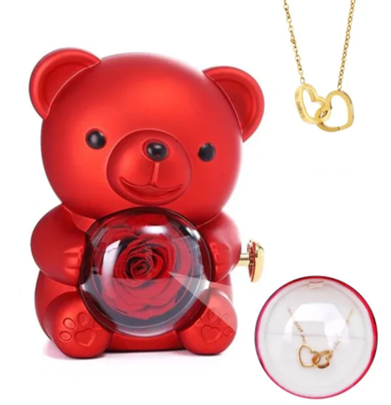 Oso de peluche - Caja de regalos con rosas eternas