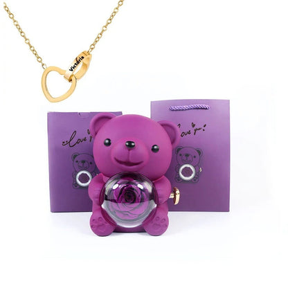 Oso de peluche - Caja de regalos con rosas eternas