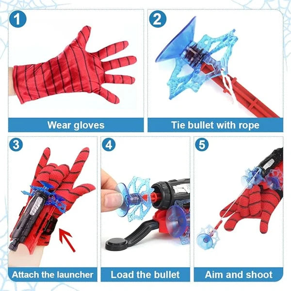 LED Flying Web-Shooter Toy for Kids with Interactive Wall Launcher