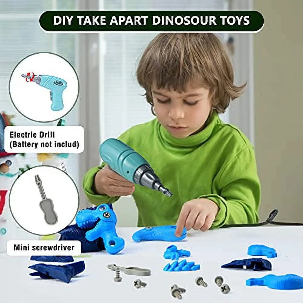 Conjunto de Construção Dinossauro Desmontável – Brinquedo de Construção STEM com Berbequim Elétrico