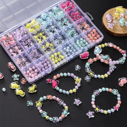 Acrylic Beads Kit 174pcs – Heart, Flower & Round Spacer Loose Beads for Bracelet & Keychain Jewelry Making Crafts