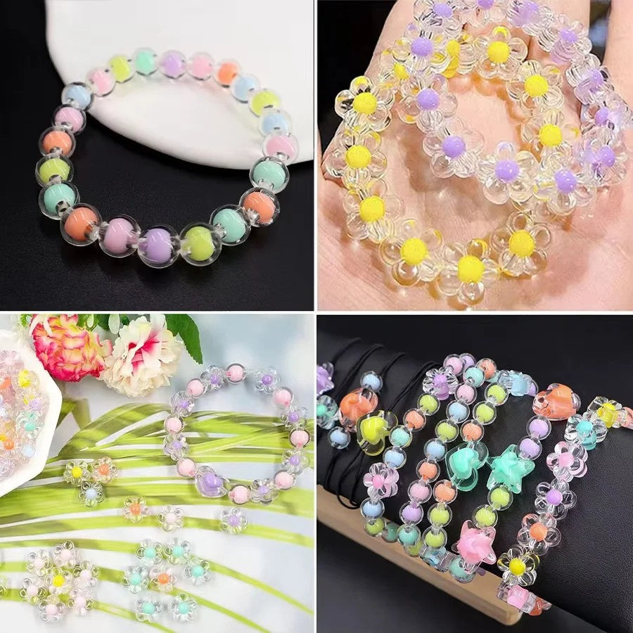 Acrylic Beads Kit 174pcs – Heart, Flower & Round Spacer Loose Beads for Bracelet & Keychain Jewelry Making Crafts