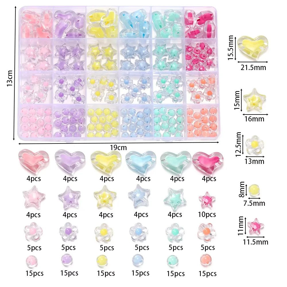 Acrylic Beads Kit 174pcs – Heart, Flower & Round Spacer Loose Beads for Bracelet & Keychain Jewelry Making Crafts