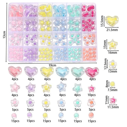 Acrylic Beads Kit 174pcs – Heart, Flower & Round Spacer Loose Beads for Bracelet & Keychain Jewelry Making Crafts