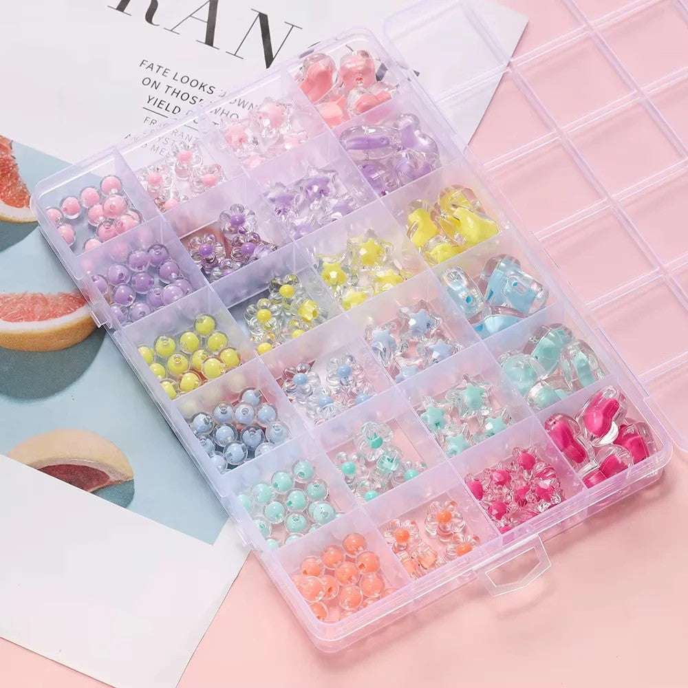 Acrylic Beads Kit 174pcs – Heart, Flower & Round Spacer Loose Beads for Bracelet & Keychain Jewelry Making Crafts