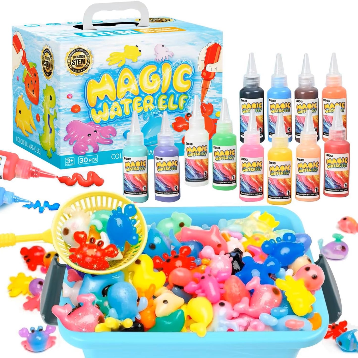 Kit Elfo Mágico de Água – Conjunto de Gel de Fada Aquática com 12 Géis Mágicos e 12 Moldes | Brinquedo STEM Macio DIY para Crianças