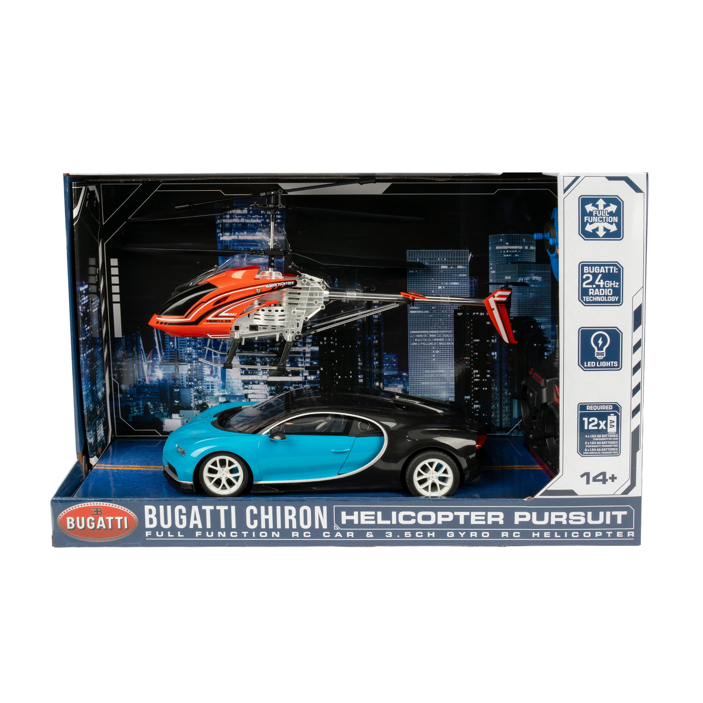 Set de persecución de coche RC Bugatti Chiron y helicóptero con giróscopo de 3,5 canales