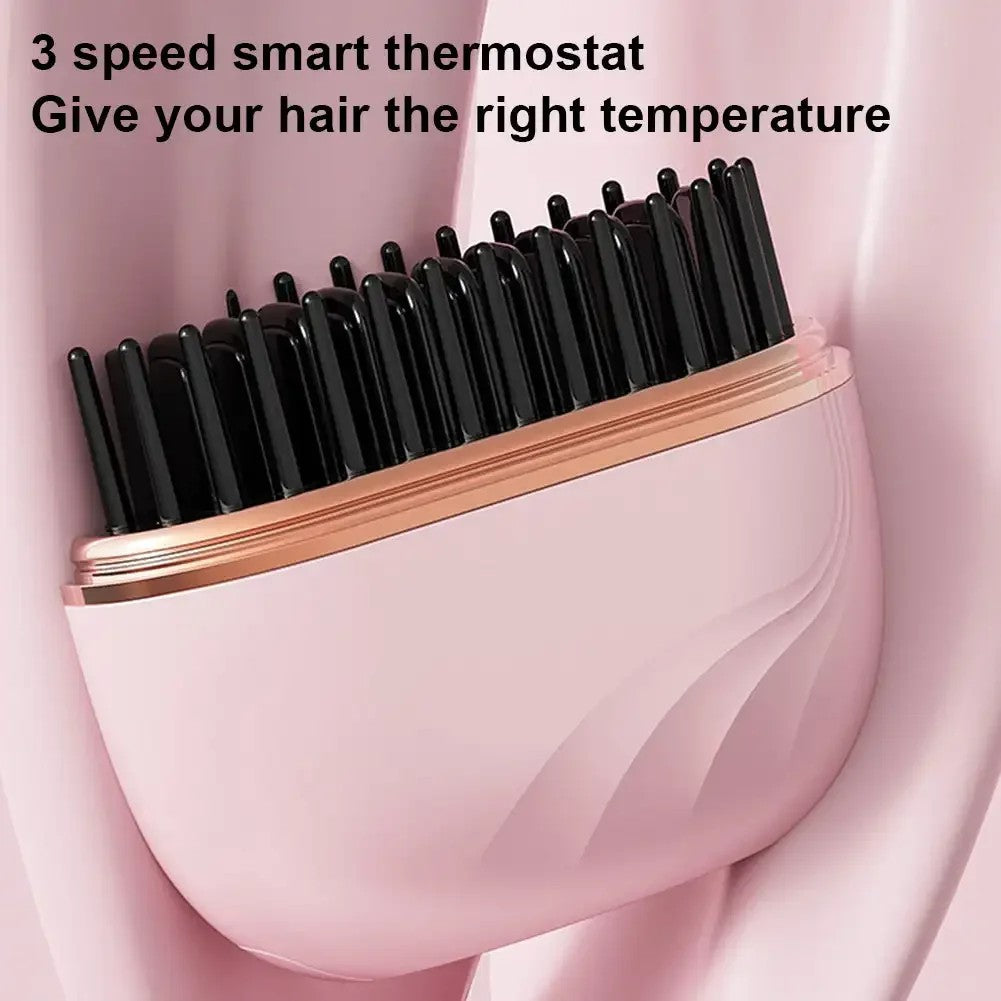 Cepillo Alisador de Pelo Inalámbrico – 3 Temperaturas Ajustables, Calentamiento Rápido, Eléctrico