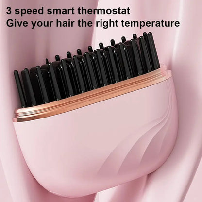 Cepillo Alisador de Pelo Inalámbrico – 3 Temperaturas Ajustables, Calentamiento Rápido, Eléctrico