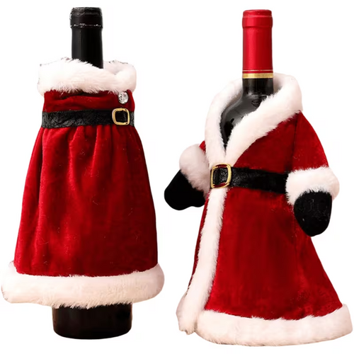 Juego de 4 fundas de Navidad para botellas de vino – Fundas con gorro de Papá Noel y vestido festivo