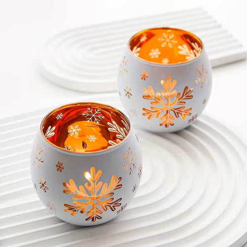 Set of 2 Glass Candle Holders with Snowflake Design