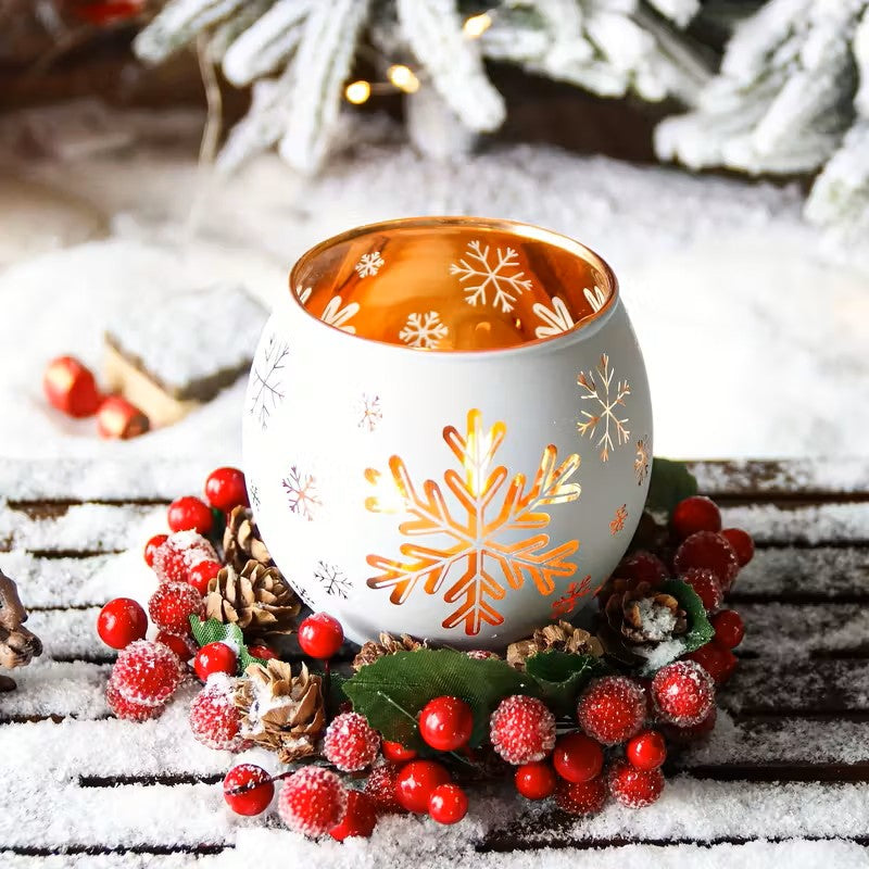 Set of 2 Glass Candle Holders with Snowflake Design
