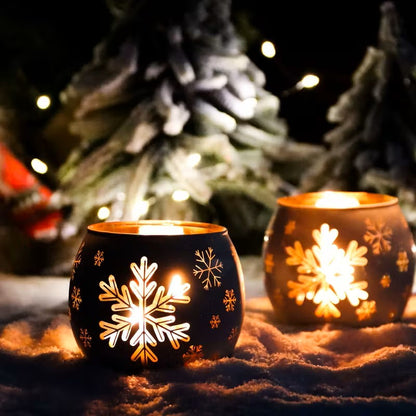 Set of 2 Glass Candle Holders with Snowflake Design